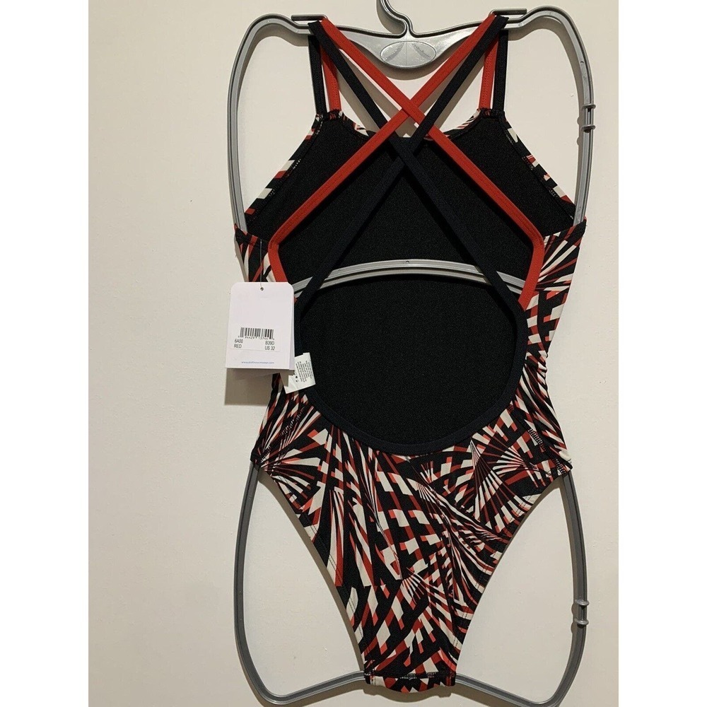 Dolphin Swimsuit Sz 32 Reliance Atomic Red Double X Back One Piece Built In Bra - Picture 5 of 6